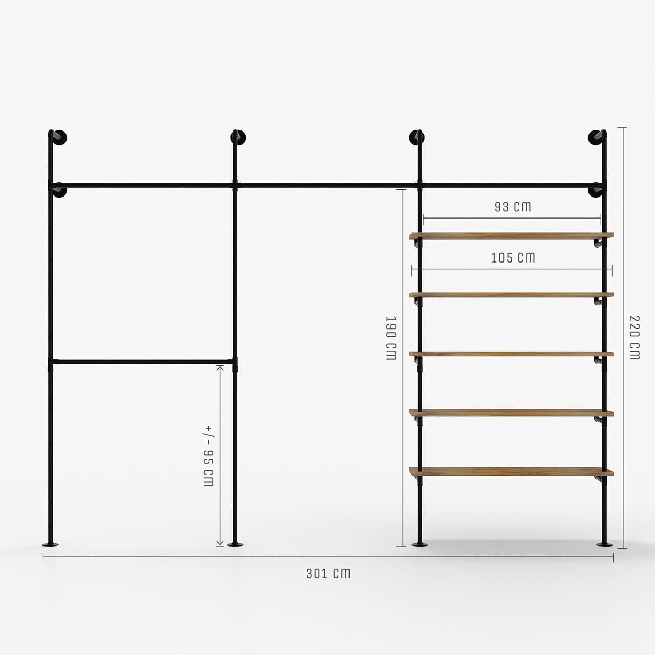 Ladenbausystem mit 5 Holzfachböden Ladenbausystem mit 5 Holzfachböden