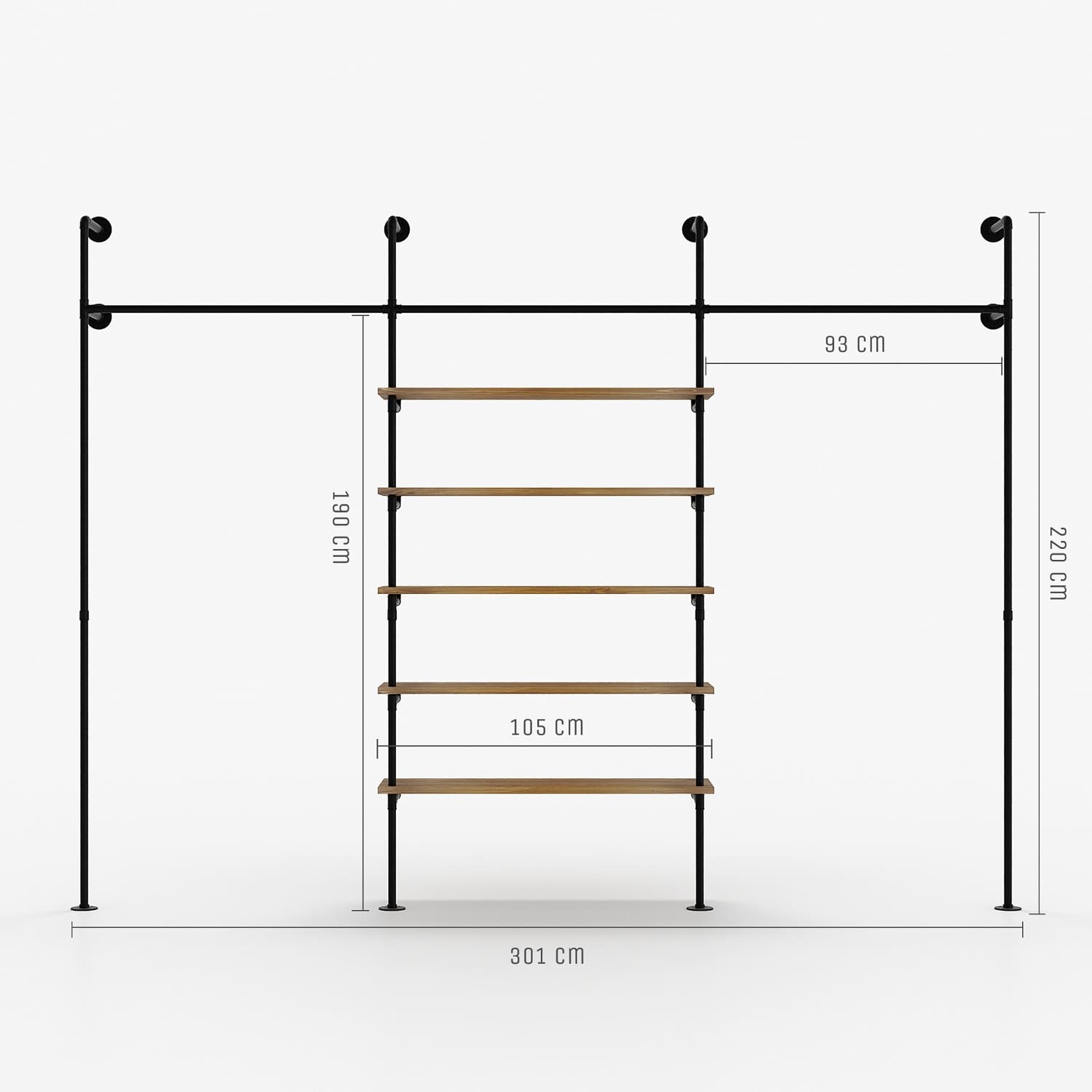 Ladenbausystem mit 5 Holzfachböden Ladenbausystem mit 5 Holzfachböden