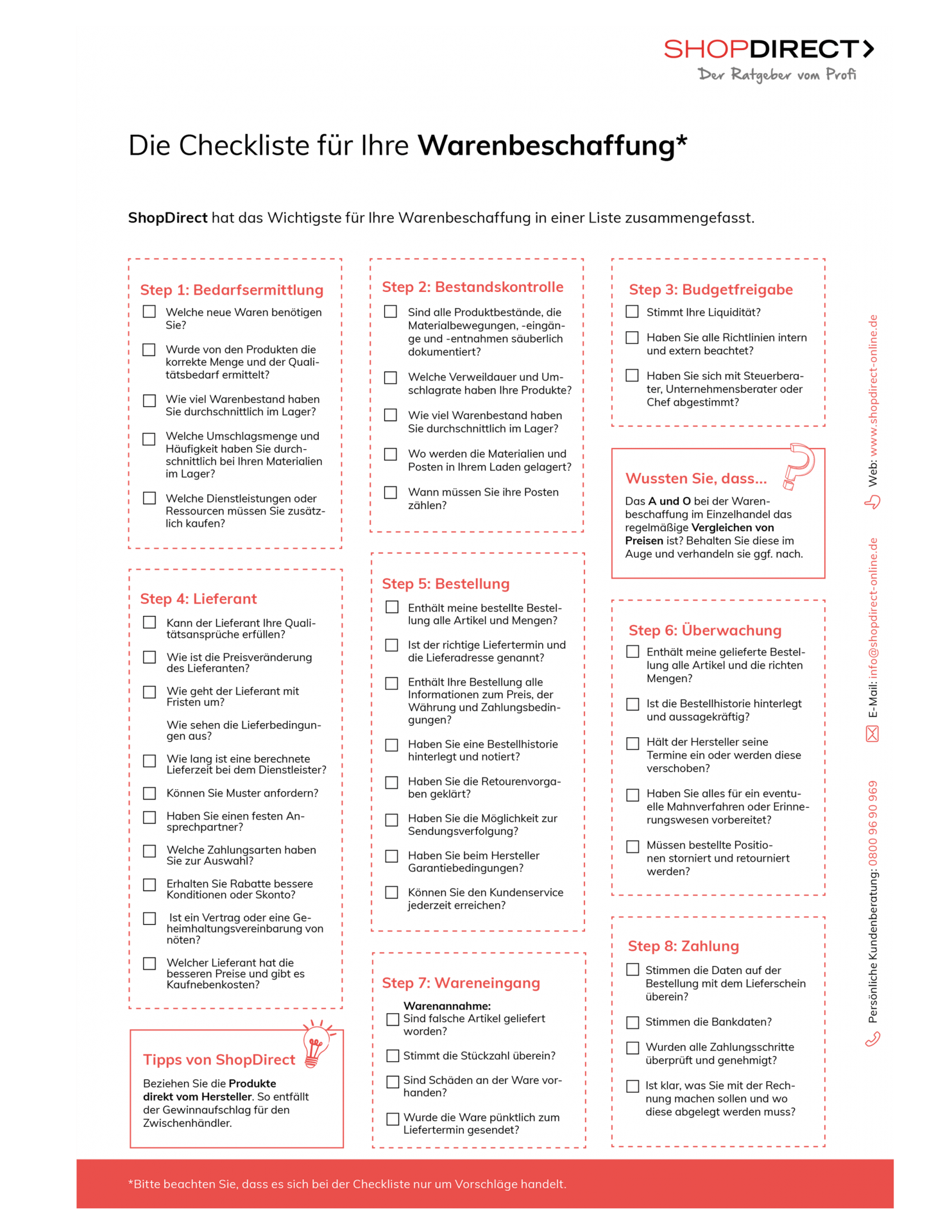 ShopDirect Checkliste Warenbeschaffung